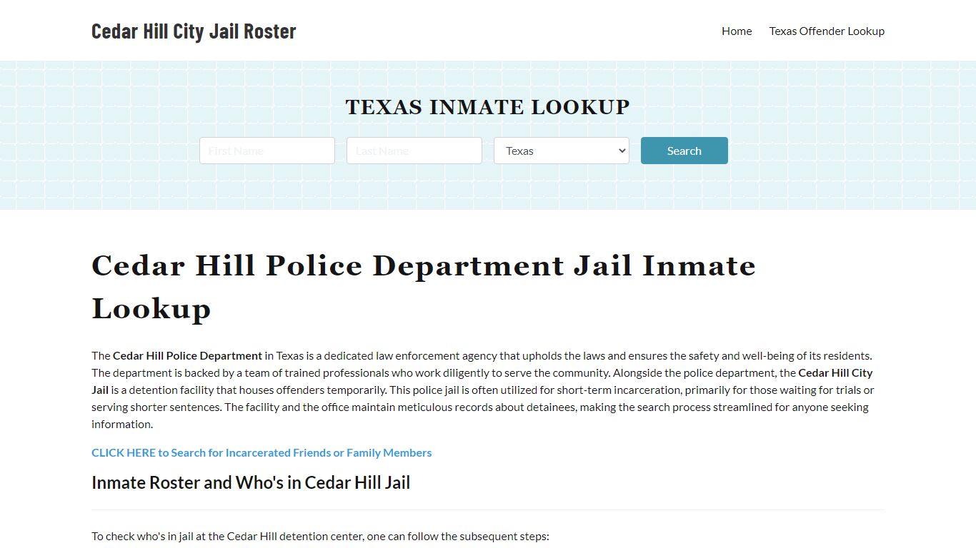 Cedar Hill Police Department & City Jail, TX Inmate Roster, Arrests ...