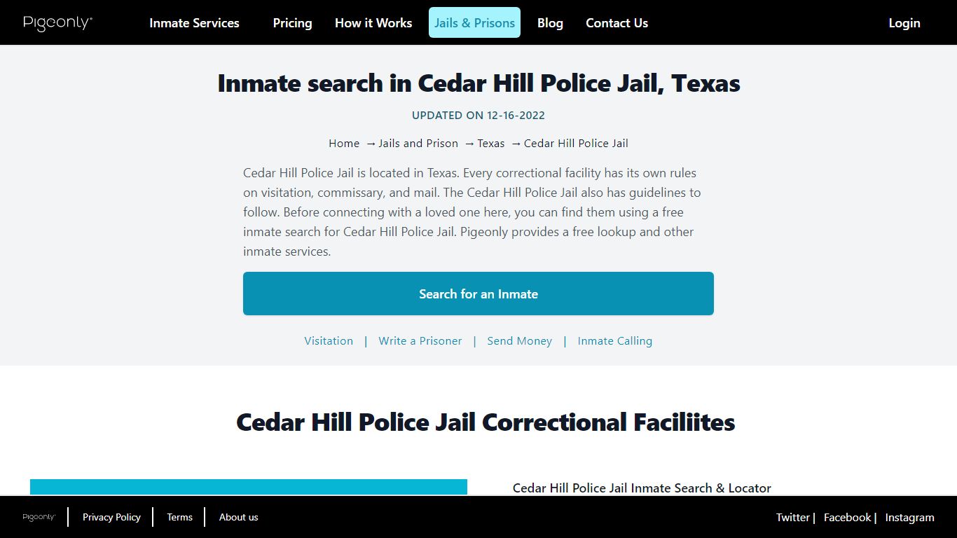 Inmate Search Cedar Hill Police Jail, Texas | Pigeonly